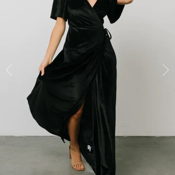 velvet wrap maxi dress Black Velvet Ruched Wrap Maxi Dress